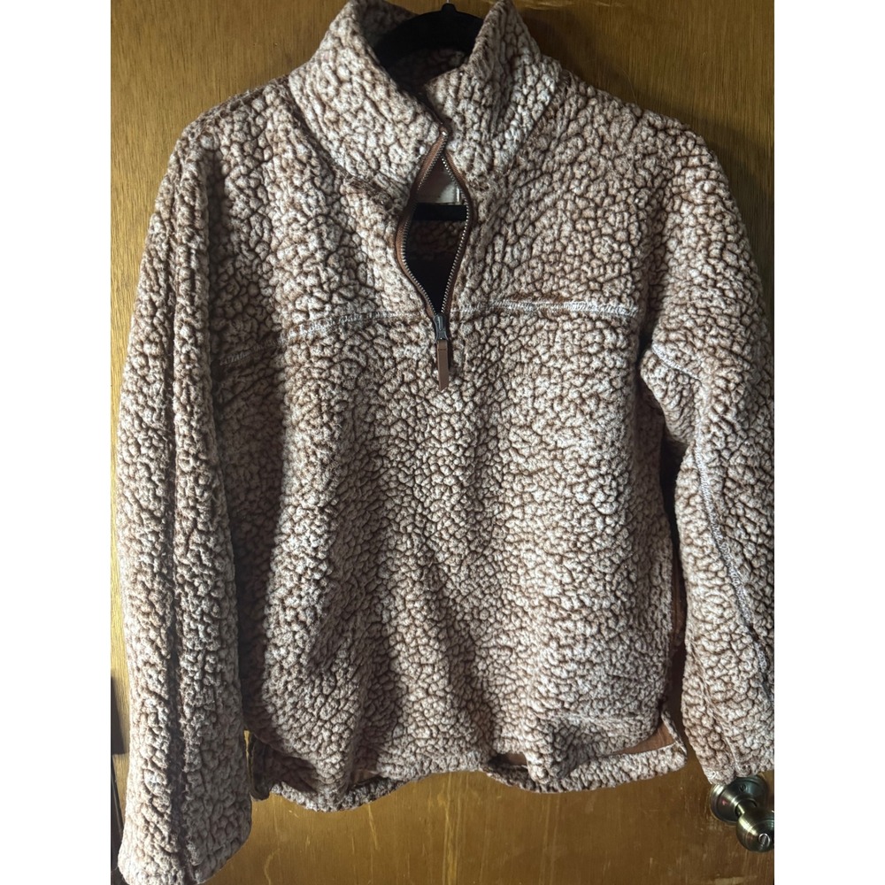 Elodie Womens Brown Marled Sherpa Fleece Quarter Zip Pullover Sweater Medium